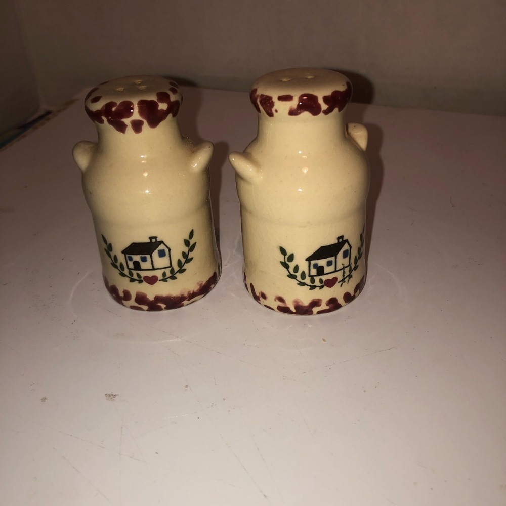 Cream and Red Ceramic Salt and Pepper Shakers
